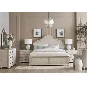 Cambric Creme 6 Drawer Helene Dresser with Arched Serpentine Mirror
