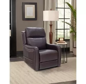 Longview Rainer Walnut Leather Power Lift Recliner with Nailhead Trim and USB Charging