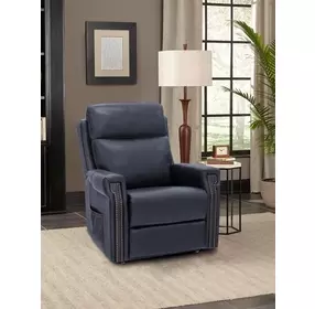 Louisville Rainer Ocean Leather Zero Gravity Lay Flat Power Lift Recliner with USB Charging and Nailhead Trim