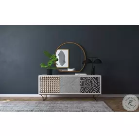 Mercantile White Washed Natural Wood Jaiden Three Door Credenza