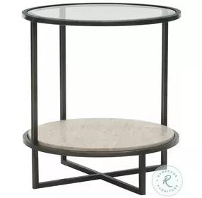 Harlow Bronze And White Travertine Stone Metal Round Chairside Table