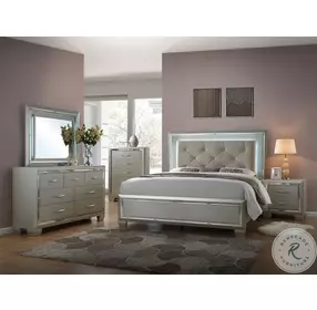 Glamour Champagne Queen Upholstered Panel Bed