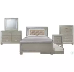 Glamour Champagne Youth Full Upholstered Panel Bed With Trundle