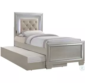 Glamour Champagne Youth Upholstered Panel Bedroom Set With Trundle