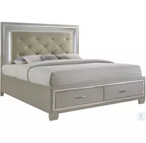 Glamour Champagne Upholstered Panel Storage Bedroom Set