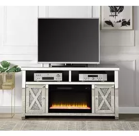 Noralie Silver and Gray 59" TV Stand with Fireplace and Storage