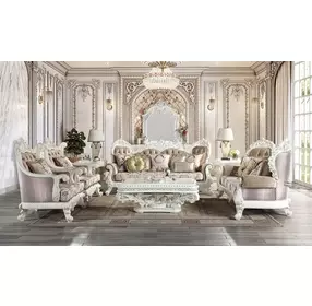 Vanaheim Beige and Gold 97" Sofa with Nailhead Trim