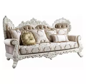 Vanaheim Beige and Gold Living Room Set with Nailhead Trim