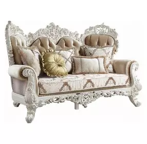 Vanaheim Beige and Gold 78" Loveseat with Pillow and Nailhead Trim