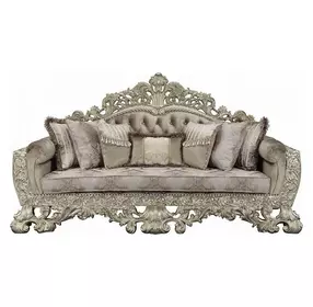 Sorina Beige and Antique Gold Living Room Set with Pillows and Nailhead Trim