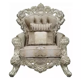Sorina Beige and Antique Gold Lounge Chair with Pillows and Nailhead Trim