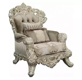Sorina Beige and Antique Gold Lounge Chair with Pillows and Nailhead Trim