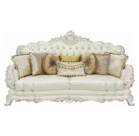 Adara Pearl White Living Room Set with Pillows and Nailhead Trim