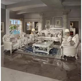 Vendome Champagne 70" Loveseat with Pillows and Nailhead Trim