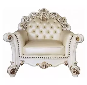 Vendome Champagne Upholstered Lounge Chair with Pillow and Nailhead Trim