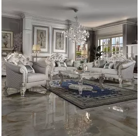 Vendome II Two Tone Ivory Upholstered Accent Chair with Pillows and Nailhead Trim