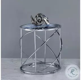 Lyda Blue Marble Print and Chrome Round End Table