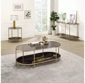Fiorella Black and Gold Oval Glass Top Cocktail Table
