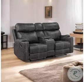 Hirah Dark Gray Polish Microfiber Reclining 75" Loveseat with Console and USB Charging