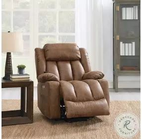Omarion Brown Polished Microfiber Power Recliner with Lift, Heating and Massage