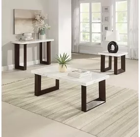 Edwyn White and Espresso Rectangular Marble Top Cocktail Table