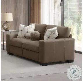 Darya Brown Suede Fabric 69" Loveseat with 3 Pillows