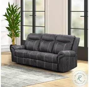 Zubaida Dark Gray Polish Microfiber Power Reclining 85" Sofa with Drop Down Table and USB Charging