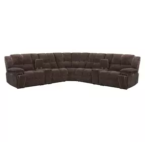 Bronco Plush Umber 7 Piece Modular Zero Gravity Power Reclining Sectional with Power Adjustable Headrest and USB Charging