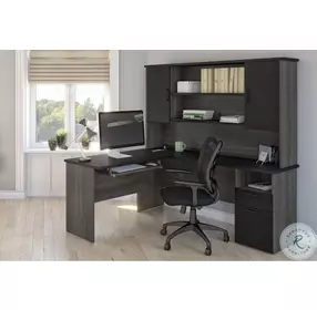 Norma Black And Bark Gray 71" L Shaped Desk With Hutch