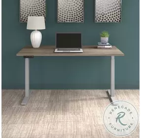 Move 60 Modern Hickory 60" Electric Adjustable Height Standing Desk With Cool Grey Metallic Base