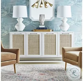 Macon Matte White Lacquer And Nickel 4 Door Cabinet