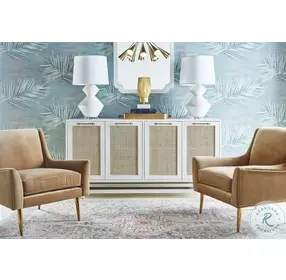 Macon Matte White And Brass Lacquer 4 Door Cabinet