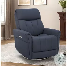 Mae Sorrento Ocean Leather Swivel Power Recliner with Power Headrest And Lumbar