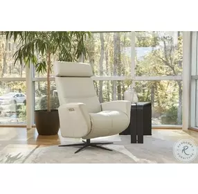 Magnus Shadow Grey Leather Small Power Recliner with Adjustable Headrest