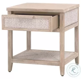 Malay Natural Gray Mahogany And White Wash Abaca Rope 1 Drawer Nightstand
