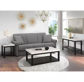 Evie White and Black Rectangular Marble Top Coffee Table with Casters