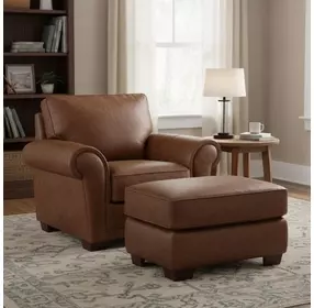 Maverick Cinnamon Square Top Grain Leather Ottoman