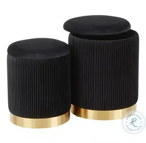 Marla Black Velvet Nesting Pleated Ottoman Set