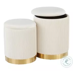Marla Cream Velvet Nesting Pleated Ottoman Set