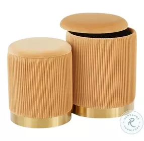 Marla Orange Velvet Nesting Pleated Ottoman Set