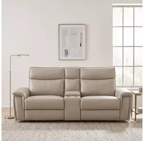 Maroni Taupe 94" Power Double Reclining Console Loveseat with Power Headrests