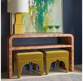 Marshall Matte Burl Wood Waterfall Edge 2 Tier Sofa Table