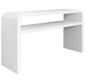 Marshall Textured White Linen Waterfall Edge 2 Tier Sofa Table