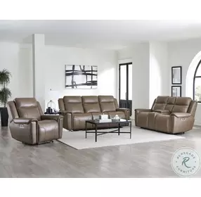 Caspian Smooth Latte Leather Zero Gravity Power Reclining Console Loveseat