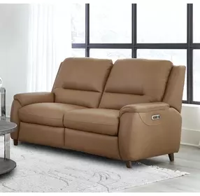 Austin Caramel Cream Leather 64" Power Reclining Loveseat