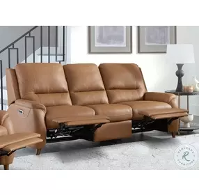 Avenleigh Caramel Cream Leather 86" Power Reclining Sofa