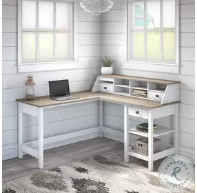 Mayfield Shiplap Gray And Pure White 60" L Shaped Computer Desk With Desktop Organizer