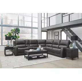 Belmont Autumn Fog Leather 6 Piece Zero Gravity Modular Power Reclining Sectional with USB Charging