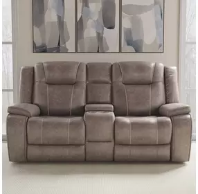 Blake Desert Taupe Performance Fabric 78" Reclining Console Loveseat