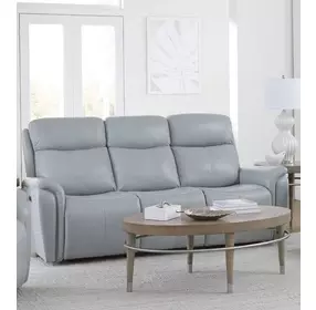 Cascade Seamist Grey 87" Power Reclining Sofa With Power Headrest